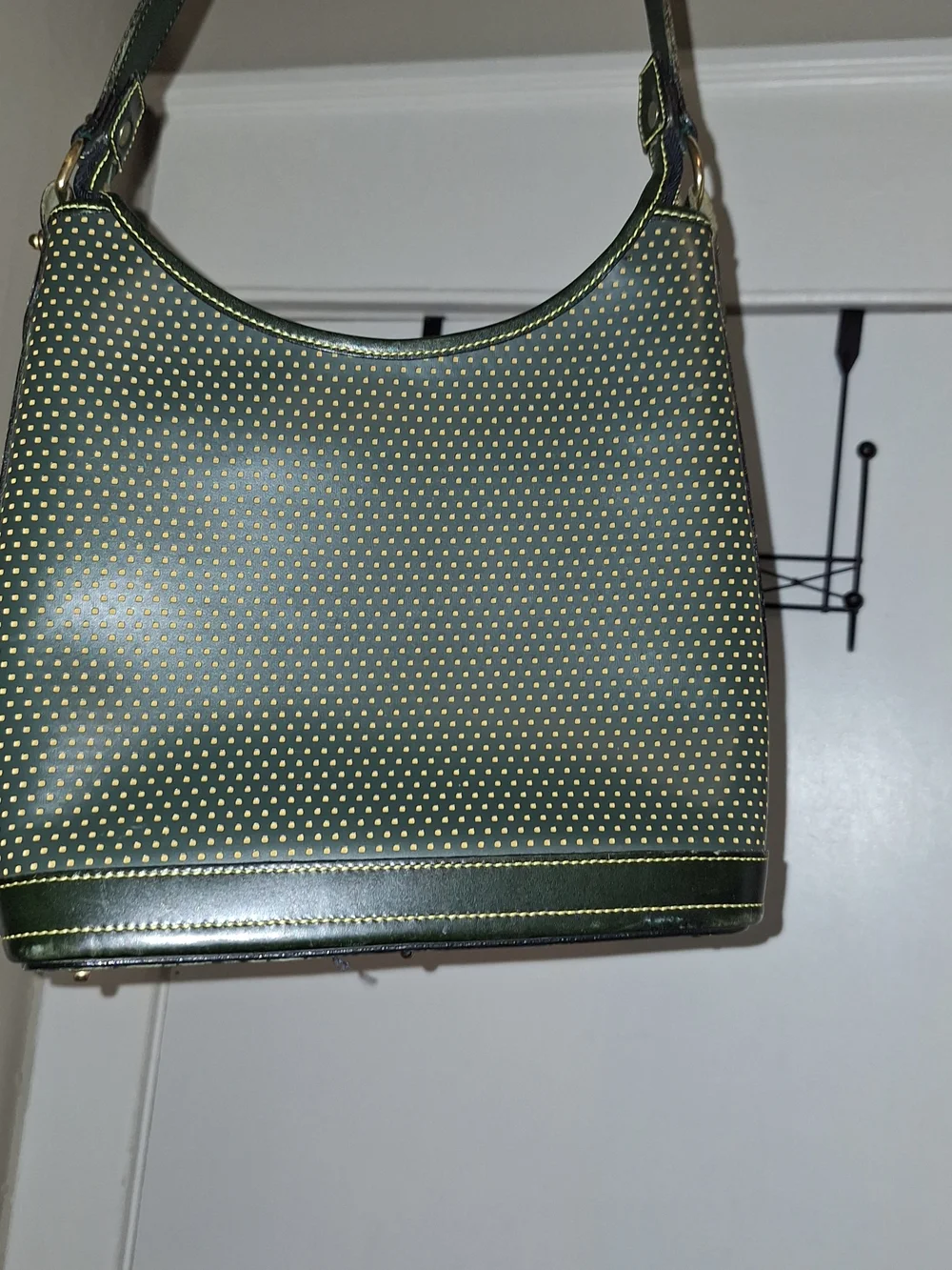 Dooney & Bourke Olive Green Polka Dot Shoulder Bag with Gold Charm